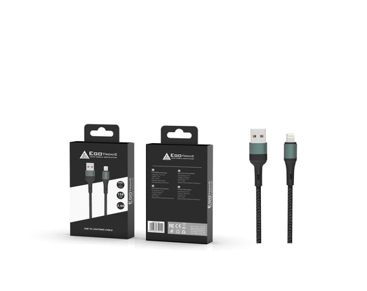 ego-tronic USB-A / Lightning Ladekabel 150cm geflochten