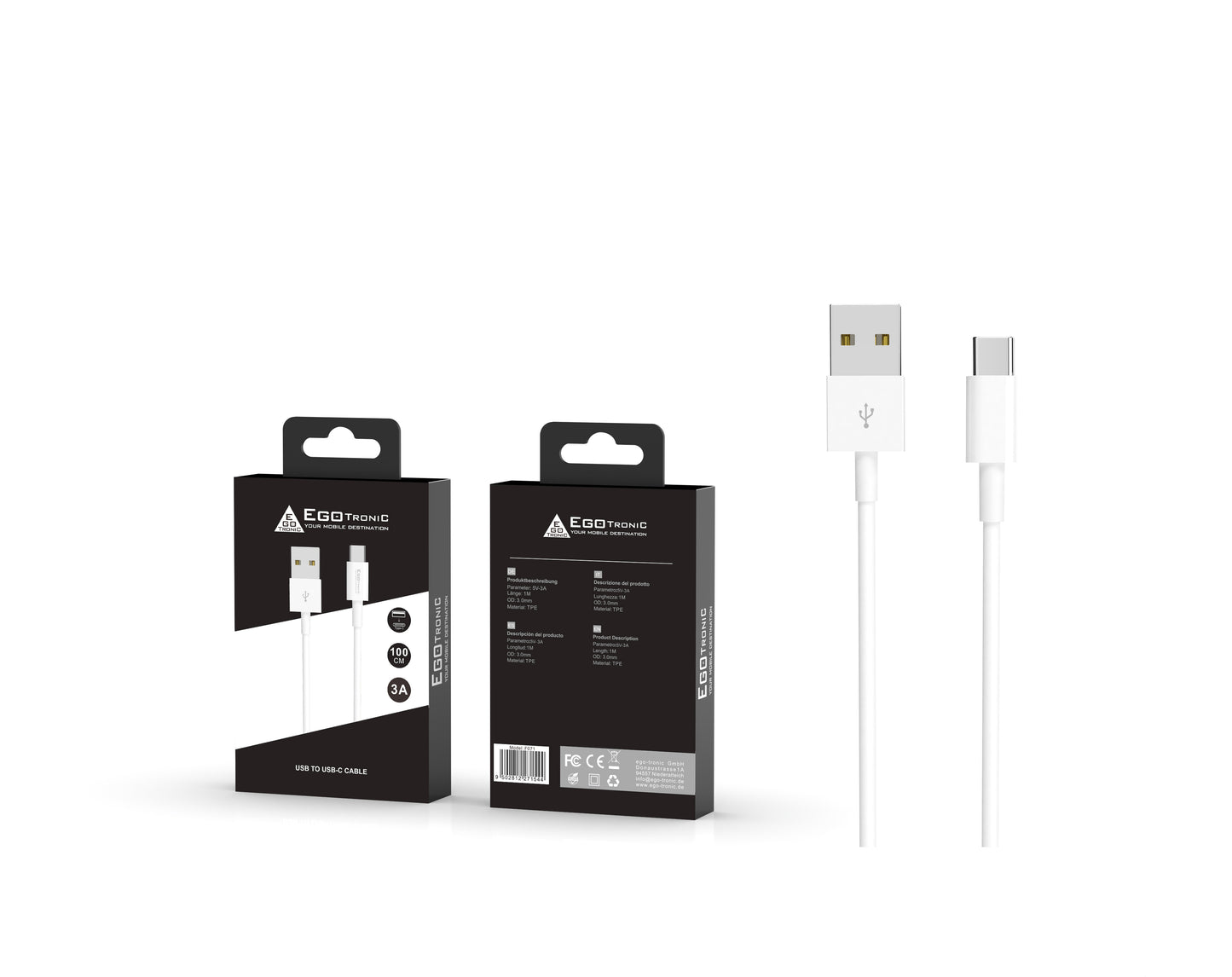 ego-tronic USB-A / USB-C Ladekabel 100cm