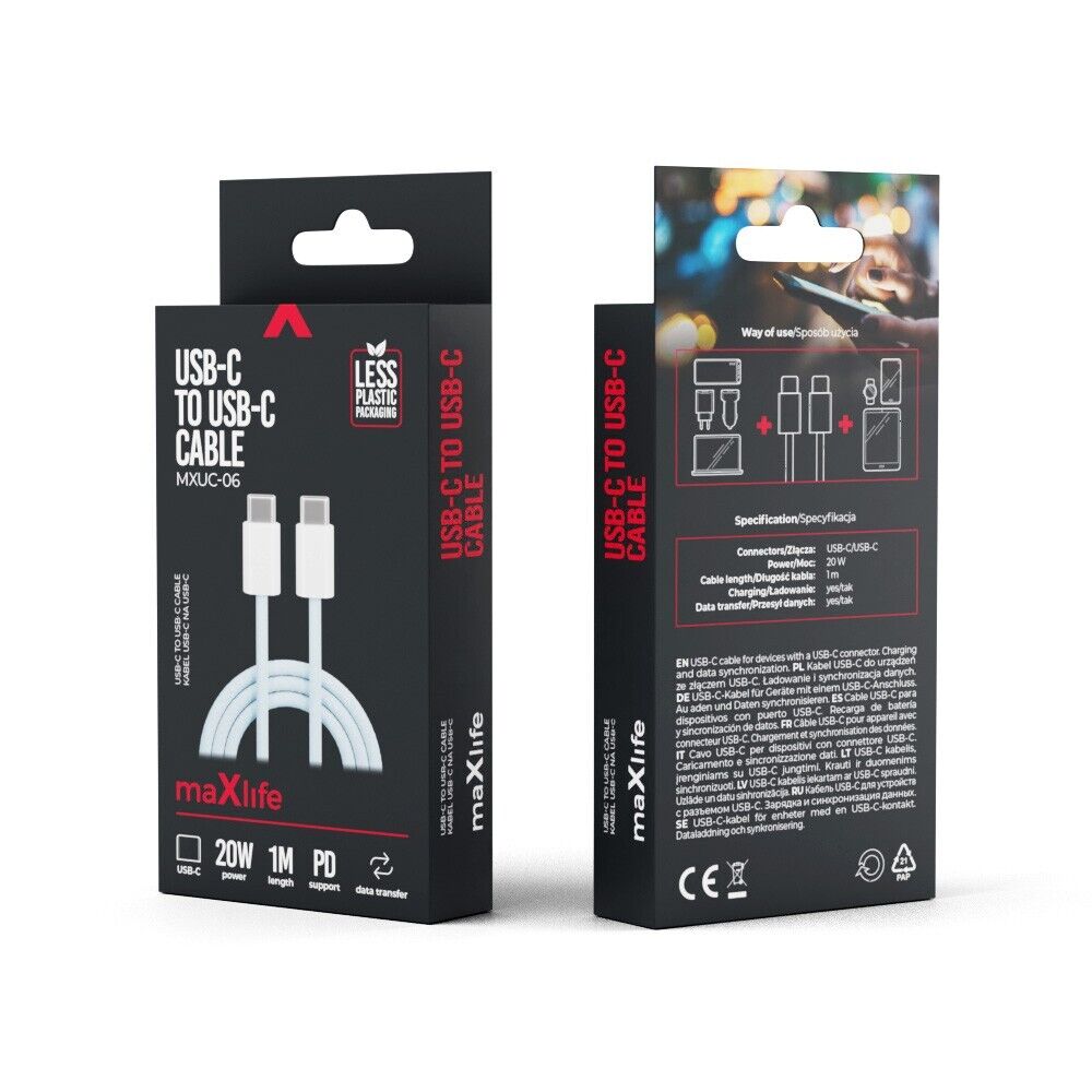 Maxlife MXUC-06 USB-C zu USB-C Kabel 1,0m Blau Nylon 20W