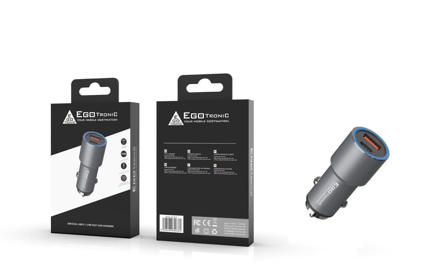 ego-tronic 38W Dual USB-C + USB Fast Car Charger