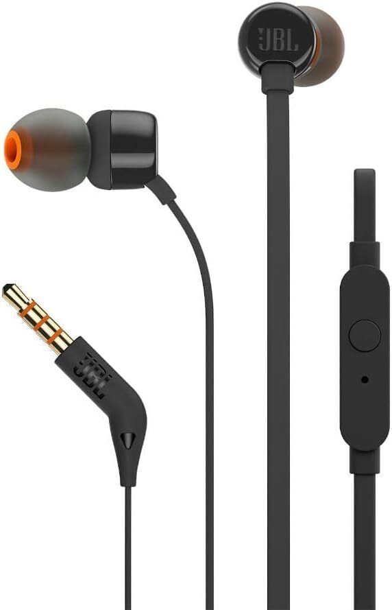 JBL Tune 110 In-Ear Kopfhörer mit Mikrofon – Pure Bass Sound, Schwarz/Weiß, 1er