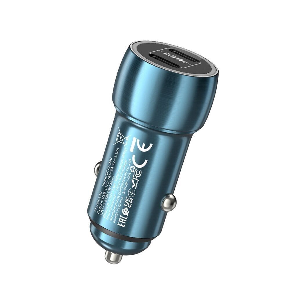 HOCO Autoladegerät 2x Typ C PD QC3.0 3A 40W Z48 blau