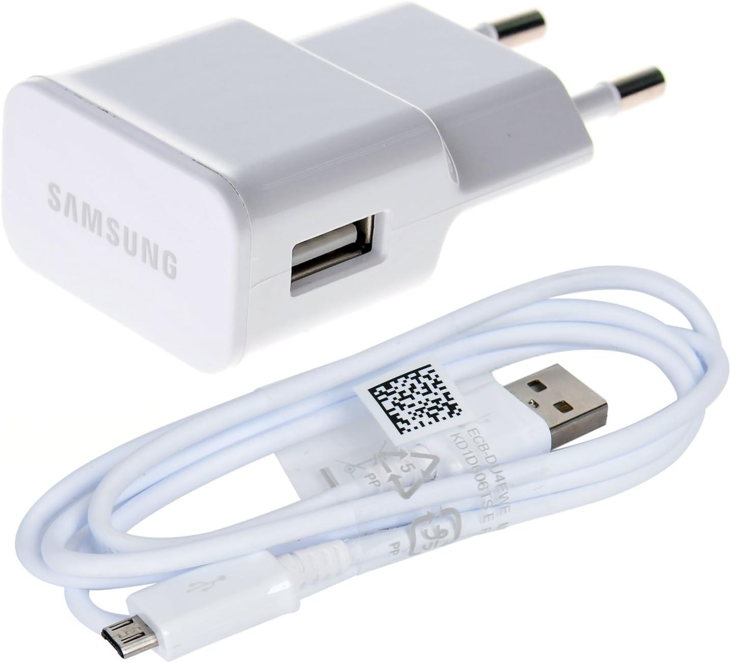 Samsung 10W Mikro-USB Ladegerät ETA-U90EWE Ladegerät ETA-U90EWE + ECB-DU4AWE Ladegerät 2 Ampere Weiß Bulk Micro USB