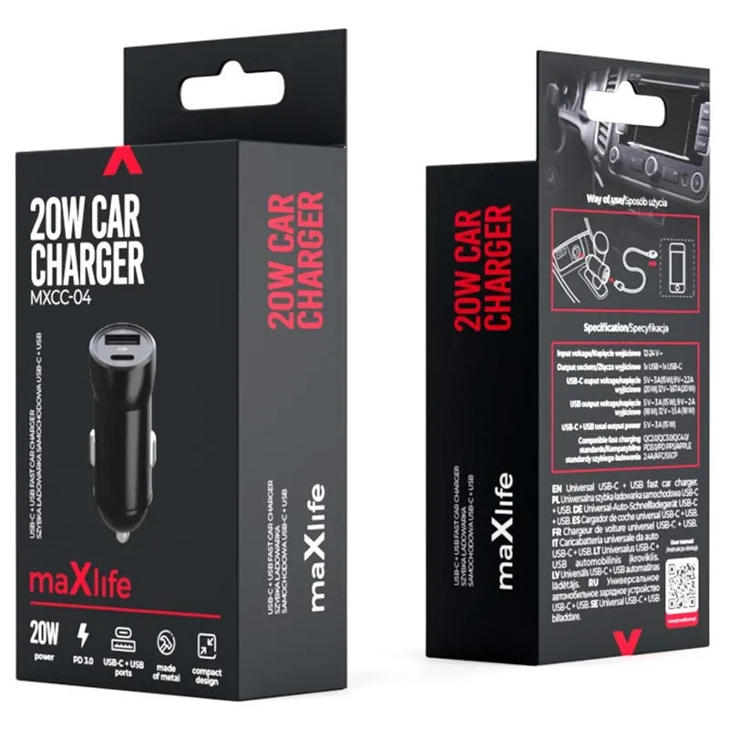 Maxlife 20W USB & USB-C KFZ-Ladegerät MXCC-04