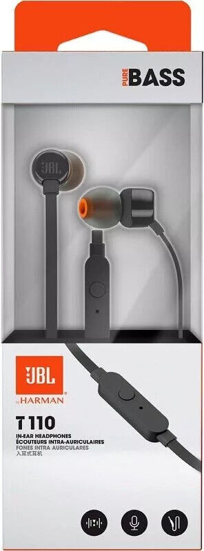 JBL Tune 110 In-Ear Kopfhörer mit Mikrofon – Pure Bass Sound, Schwarz/Weiß, 1er